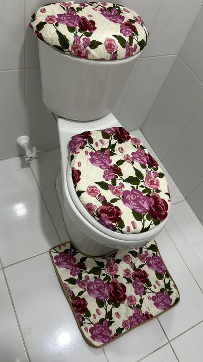 ⭐SET DE BAÑO ROSAS (TAZA, TANQUE, TAPETE)