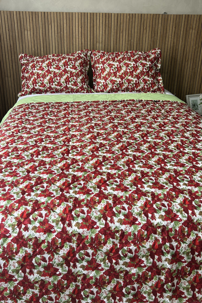 ⭐EDREDÓN NAVIDAD PONSETIA MAS FUNDAS CORTE SHAM CON PESPUNTE