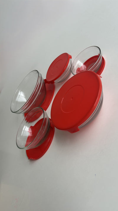 ⭐SET X 5 BOWLS VIDRIO TAPA ROJA