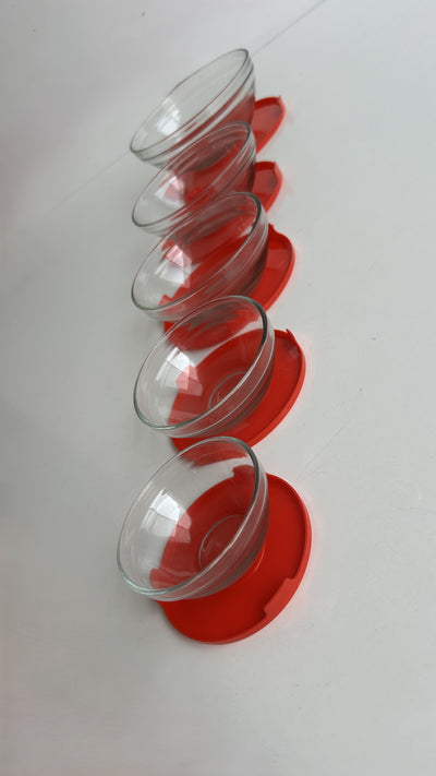 ⭐SET X 5 BOWLS VIDRIO TAPA ROJA