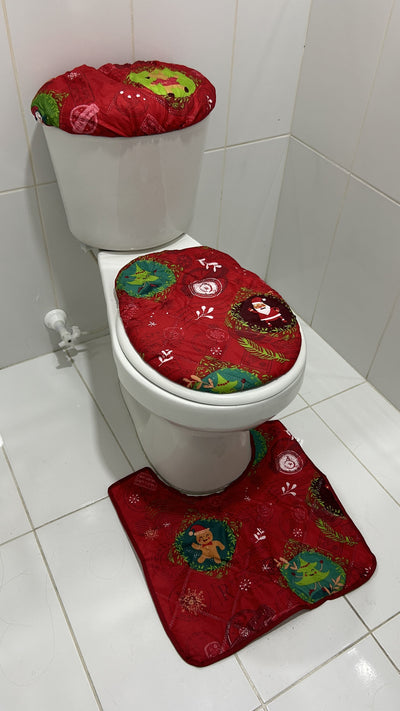 ⭐SET DE BAÑO FANTASIA DE NAVIDAD (TAZA, TANQUE, TAPETE)
