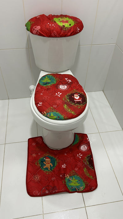 ⭐SET DE BAÑO FANTASIA DE NAVIDAD (TAZA, TANQUE, TAPETE)