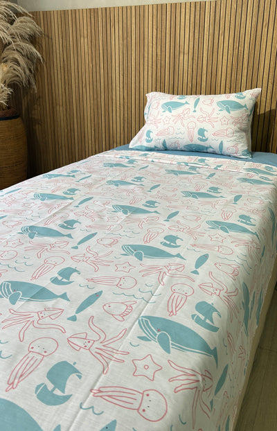 Juego de sábanas marino infantil 128 hilos - Tamaño sencillo