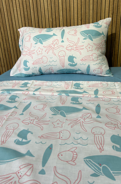 Juego de sábanas marino infantil 128 hilos - Tamaño sencillo